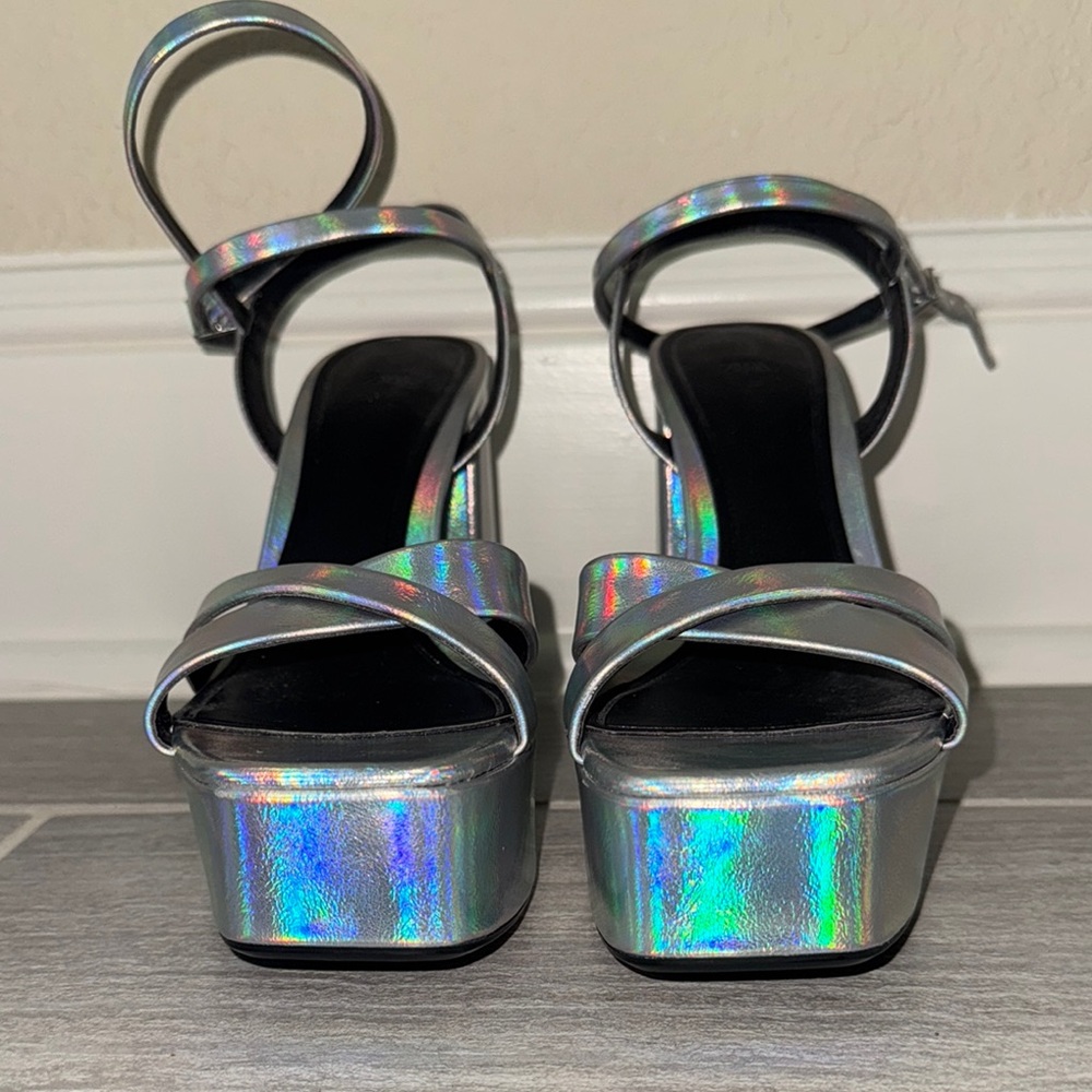 Zara Holographic Silver Platform Sandals